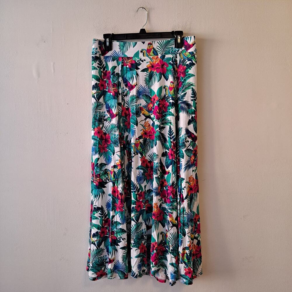 Tommy Bahama Maxi A-Line Skirt Floral Palm Parrot Tropical Hawaiian Women Size M - Picture 4 of 9
